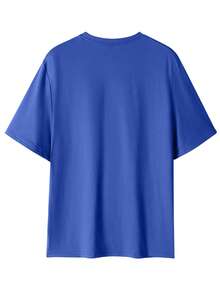 Camiseta de manga corta de cuello redondo con estampado de letras y rayas, versátil para el uso diario y el trayecto, para verano - azul real - Ver 3