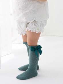 1 đôi tất mềm mại, thoáng khí kiểu công chúa có nơ cho bé gái, tất dài đến đầu gối khoét lỗ cho bé gái - Nhiều màu - Xem 18