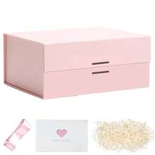 Caja de regalo de 9.5" X 7.1" X 4.3" con tapa, cinta y cierre magnético, adecuada para el Día de la Madre, dama de honor, cumpleaños, embalaje de regalo premium - rosa - Ver 2