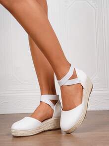 Scarpe con zeppa estive da donna, scarpe con zeppa nere, scarpe con zeppa e platform infilabili da donna, sandali con zeppa e platform minimalisti da donna con cinturino alla caviglia, espadrillas, sandali con zeppa in finta pelle, scarpe estive da spiaggia traspiranti in maglia con cinturino alla caviglia, scarpe intrecciate comode e leggere con fori, taglie 34-43 per donne di taglia piccola e grande, décolleté con tacco alto da donna, sandali con tacco alto da donna, scarpe eleganti con tacco alto da donna - Bianco - Visualizzare 7