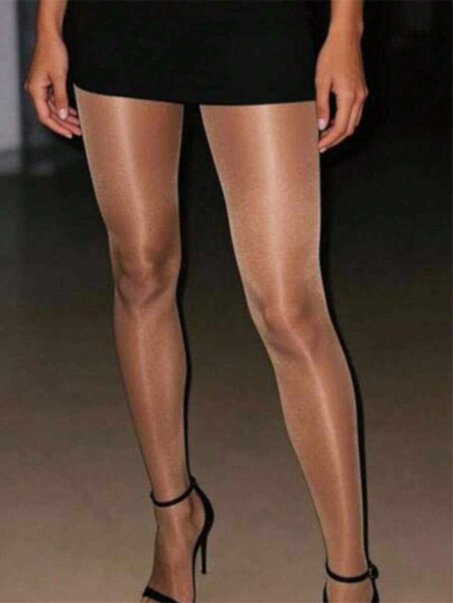 1pc Women's High Elasticity Glossy Silky Pantyhose - Apricot - View 1