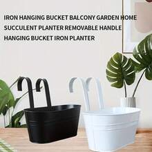 2pcs Iron Hanging Buckets, Balcony Yard Home Succulent Planter Pots, Detachable Handle Hanging Flower Pots - Multicolor - View 6