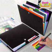 1pc Multipurpose File Folder, A4 Size, With 7 Labeled Pockets, Suitable For Letter Size Documents, Designed For Expanded File Storage, Ideal For School, Office And Home Organization. - Black - Rainbow Edition - View 2