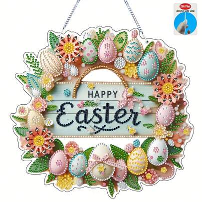 D/Flat DIY Diamond Painting Acrylic Hanging Decor, Happy Easter, DIY Holiday Decoration, Gift, Holiday Atmosphere