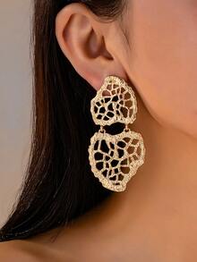 1 Pair European And American Fashion Hollow Lace Textured Elegant Asymmetrical Shape Minimalist Versatile New Earrings - Gold - View 2