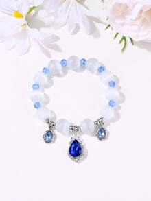 1件高端优雅水滴形蓝钻吊坠猫眼石串珠手链，时尚单品，适合女性日常佩戴、周年纪念、生日、节日礼物 - 彩色 - 查看 5