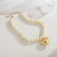 Dây chuyền hạt cườm ngoại cỡ dành cho nữ, dây chuyền choker hình trái tim bồng bềnh màu vàng, dây chuyền mặt dây chuyền hình trái tim bằng hạt nhựa nhiều màu sắc, trang sức thời trang - Ngà - Xem 1