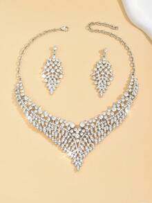3件套几何不规则形状新娘女士时尚闪亮水晶项链套装，奢华珠宝套装，适合婚礼、高端宴会、高端晚礼服。 - 首飾套裝 - 查看 7