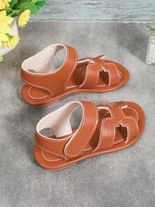 1 Pair Brown Toddler Boys/Girls Flat Sandals, Non-Slip Rubber Soft Bottom, Hook And Loop Design, Round Toe, Suitable For 3-15 Years Old Children, Daily, Travel, Beach, 2026 Spring/Summer New - Brown - View 6