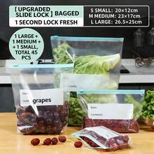 45pcs Reusable Airtight Food Storage Bags (10 Large + 15 Medium + 20 Small), Thick Freezer Bags, Microwave , Blue, For Long-Term Food Preservation And Organization, Transparent PE Zipper Bags, Suitable For Kitchen Food Categorization And Snack Storage - Multicolor - View 5