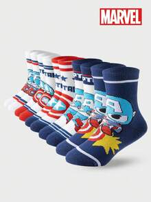 Marvel 5双装儿童袜子，漫威超级英雄蜘蛛侠袜子，男童中筒袜，韩版卡通，春夏款，女童袜子，儿童蜘蛛侠及超级英雄人物袜子 - 彩色 - 查看 6