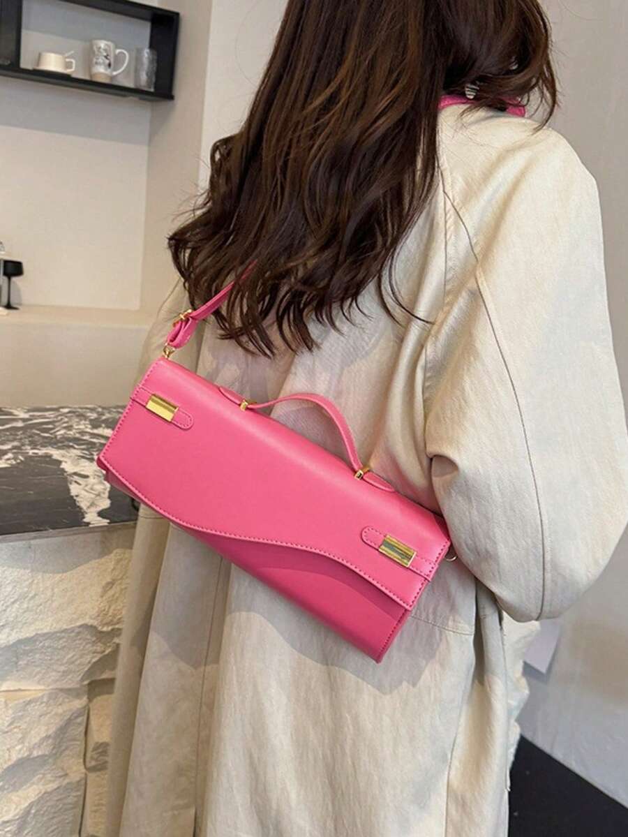 2026 New Arrival PU Leather Retro Handbag, Fashion Mini Tote Bag, Women's Commuter Crossbody Bag, Niche Design Underarm Bag, Baguette Clutch - Hot Pink - View 1