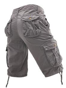 Men's Washed Cotton Cargo Shorts Lightweight Summer Comfortable Classic Multi-Pocket Casual Bottoms With Adjustable Drawstring Hem ,Men Clothes - Grey - View 6
