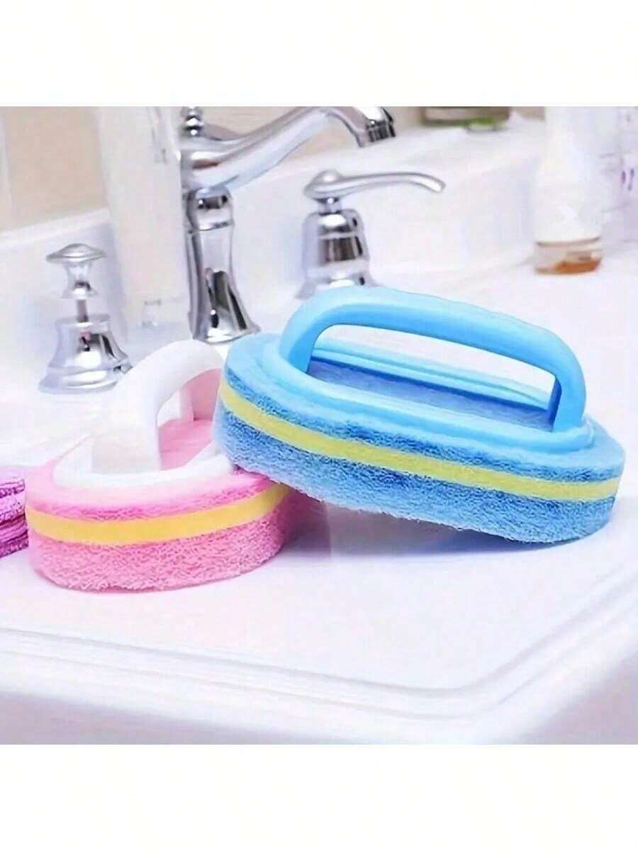 2/1pc Multi-Functional Cleaning Brush With Handle, Suitable For Bathroom, Bathtub And Tile Cleaning, Dish Sponge Brush, Pot Brush, Durable Cleaning Sponge, Heavy Duty Stain Removal, Cleaning Supplies, Strong Bathtub, Tile And Kitchen Brush, Durable Cleaning, A Handy Household Cleaning Tool