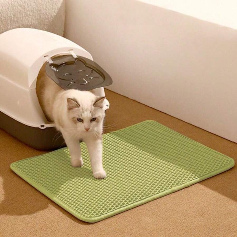 1pc Dual-Layer Thick EVA Cat Litter Mat, Washable Anti-Tracking Anti-Splash Cat Litter Box Mat, Cat Supplies - Grey - View 1