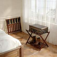 バゲージラック 組み立て済み 折りたたみ式 竹製 5本ベルト キャリーケース スーツケース 置き場 バケージスタンド スーツケース台 荷物置き ホテル 玄関 2段収納 スーツケース・靴・小物置き ナチュラル 2個入り - ブラウン - チェックする 4