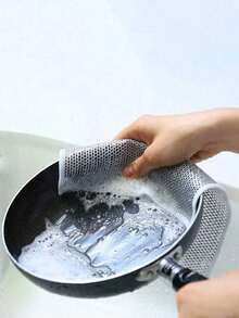 1块无缝银丝洗碗布，钢丝绒替代品，不粘油厨房清洁布，金属丝海绵，温和不伤手 - A - 查看 2