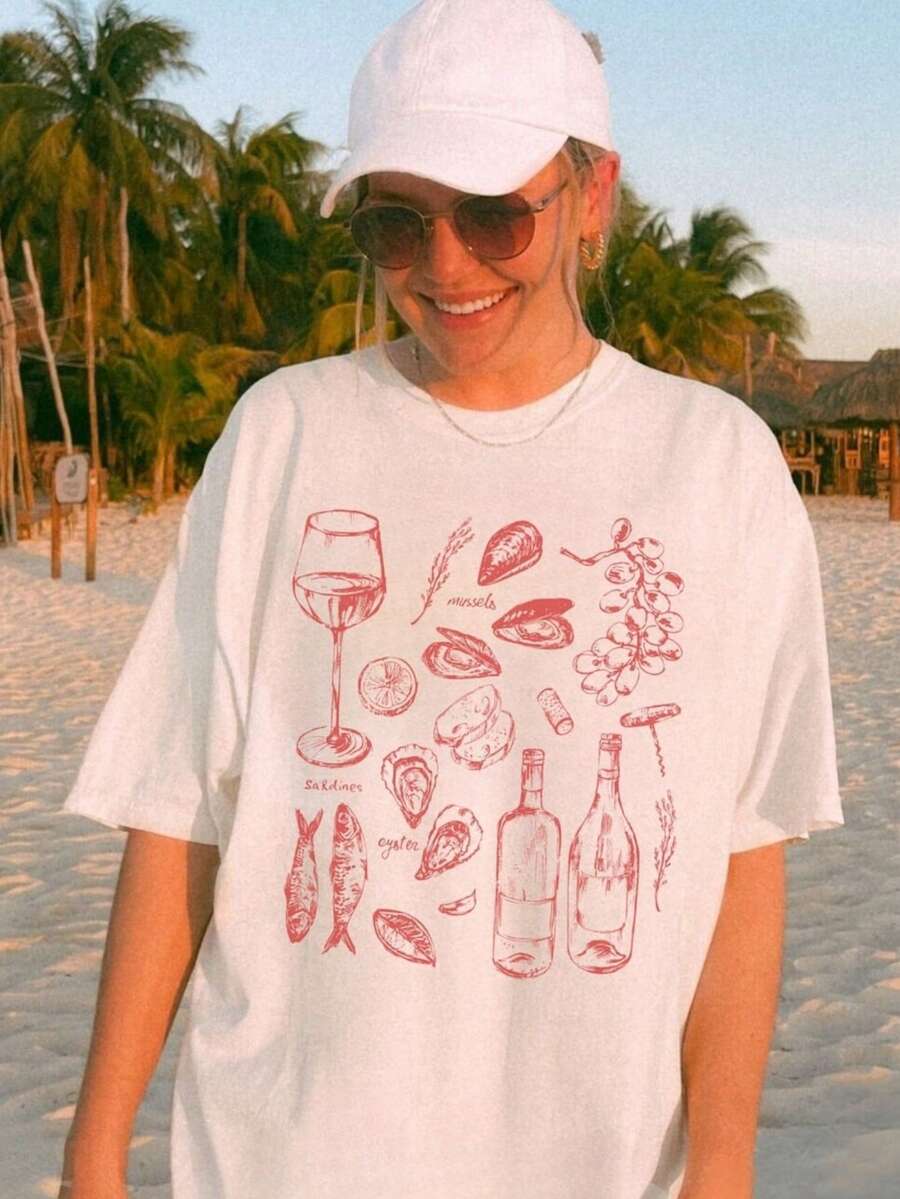 1pc Summer Ocean Inspired Style La Dolce Vita, Italy Shirt, Ciao Bella, Sardines, Tomato Girl, Tinned Fish Shirt - 白色 - 查看 1