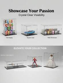 1 pieza Vitrina de acrílico transparente, montaje DIY, disponible en varios tamaños, adecuada para modelos, bloques de construcción, manualidades, exhibición de recuerdos y protección contra el polvo, decoración del hogar - Placa base de PVC negro de 5 mm. - Ver 3
