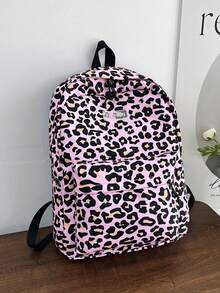 1个豹纹+字母贴布防水尼龙双肩包，大容量，拉链封口，甜美酷炫少女风，休闲通勤背包。 - 彩色 - 查看 7