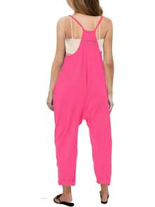 Girls' Casual Sleeveless Jumpsuits Spaghetti Strap Loose Romper Long Pants With Pockets - màu đen - Xem 7