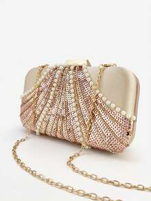 Women's Fashionable Sequined Pearl Evening Bag, Wedding Party Clutch For Socialites - Champagne - View 8
