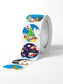 1 Roll Christmas Stickers, Reward Stickers, Cartoon Santa Claus & Snowflake Stickers For Christmas Eve, Cute Self-Adhesive Stickers - Multicolor - View 5