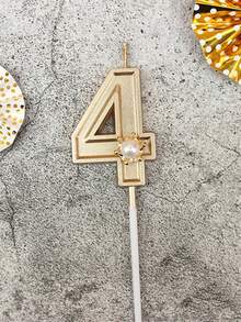 Vela de Aniversário com Número Dourado 3D com Decoração de Coroa de Pérolas, Decoração de Festa de Feriado Adequada para Celebração de Aniversário, Brilhante com Detalhes de Glitter e Strass - Multicolorido - Visão 18