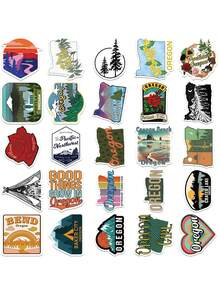 50pcs Cartoon Landscape Stickers, Waterproof Self-Adhesive Decals For Luggage, Water Bottles, Phone Cases, Scenery Landmarks - Multicolor - View 10