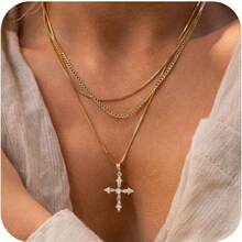 European And American Style Multi-Layered Stacked Wearing Fashion Design Sweet And Cool Personality Clavicle Chain Cross Pendant Necklace Party Banquet Send As Valentine's Day Gift First Choice - Gold - View 9