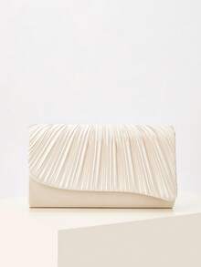 香槟色缎面褶皱信封式晚宴手拿包 - 杏色 - 查看 4