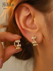 Hihho 1 对优雅镂空蝴蝶锆石耳钉，适合女士佩戴，精致珠宝耳环，适合女孩佩戴，适合日常生活、约会、派对 - 蝴蝶 - 查看 4