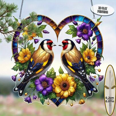 2D平面——一款2D亚克力鸟形阳光捕捉器，可悬挂于窗户上，是我送给哥哥的礼物，饰有动物和鸟类图案。它是完美的乔迁礼物，适用于窗台花园、门廊、卧室、办公室和家居装饰。