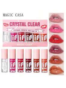 6 Colors Lip Oil Lip Stain, Watery Lip Oil Lip Tint Stain Set, Liquid Lipstick Lip Gloss Moisturizing, Non-Sticky, High Pigment - 無味 - 查看 6