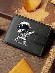 Fashionable Faux Leather Wallet - Compact Zipper Card Holder & Coin Purse, Snap Closure Card Case, "Don't Touch My Wallet" Design, Ideal Daily Use Billfold - Black With Astronaut Print - View 4