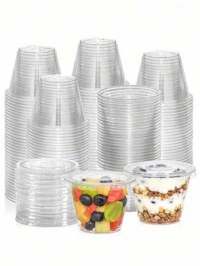 Clear Lid Cups, Jelly Cups, Suitable For Desserts, Cupcakes, Milkshakes, Puddings, Cold Drinks, Snacks, Fruits, Ice Cream, Catering, Yogurt, Storage, Salad Dressing Cups, Condiment Containers, Best Gift For Weddings, Thanksgiving, Halloween, Christmas