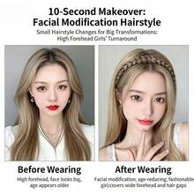 Parrucca con cerchietto in capelli sintetici, treccia a spina di pesce con frangia, fascia per capelli con ciocche laterali attorcigliate, accessori per capelli da donna per la cura della bellezza a casa - Multicolore - Visualizzare 3