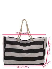 女士大号防水沙滩手提包，带拉链，防水防沙设计，适用于游泳池，随机图案，可作书包，便携大容量，适合青少年、女性、大学生、中小学生、高中生、户外、旅行、郊游、工作、商务、通勤、度假、购物等场合。 - 黑色 - 查看 6