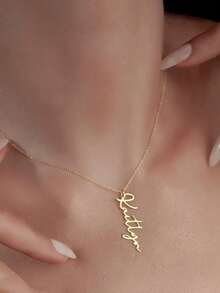 定制款竖款金色名字项链 - 女士不锈钢个性化字体吊坠，适合日常佩戴和派对场合，可拆卸吊坠，简约生日/周年纪念礼物，中国新年专属定制项链 - 彩色 - 查看 3