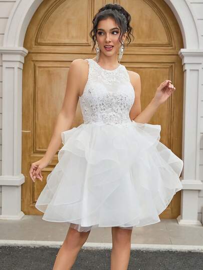 Ballet Style Wedding Dress Bridal, Romantic Appliques Wedding Dress, Sleeveless White Dress For Women, Asymmetrical Ball Gown, Short Wedding Dress For Women, Prom Dress Elegant For Wedding Party