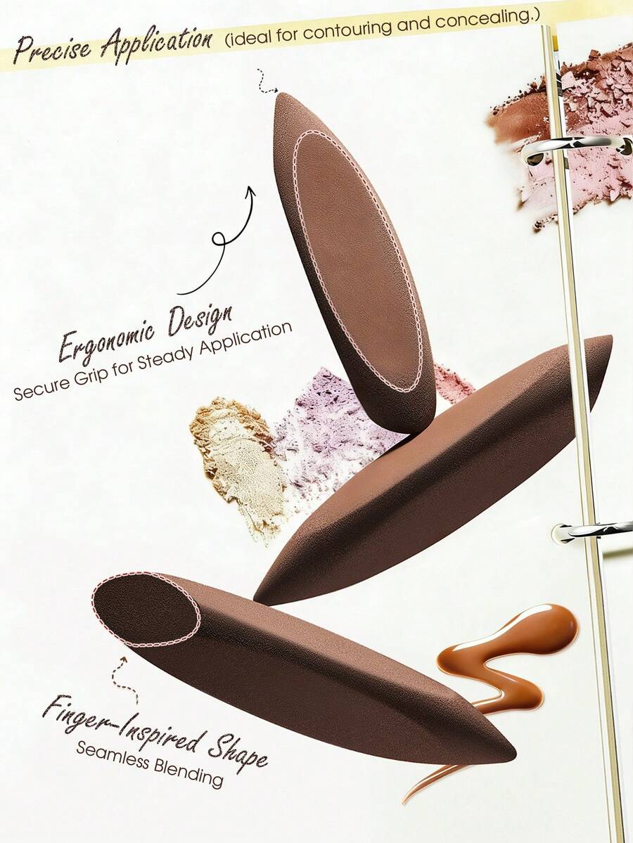 Teardrop Makeup Sponge Brush, Asymmetrical Angled Cut, Latex-Free, Double-Sided Use, Economical Christmas Gift And Stocking Stuffer, Brown