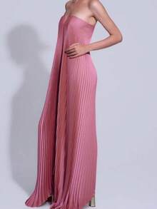 Party Temperament Tube Top Pleated Super  Dress Sexy Dress Pleated Skirt Women - 玫紅色 - 查看 1
