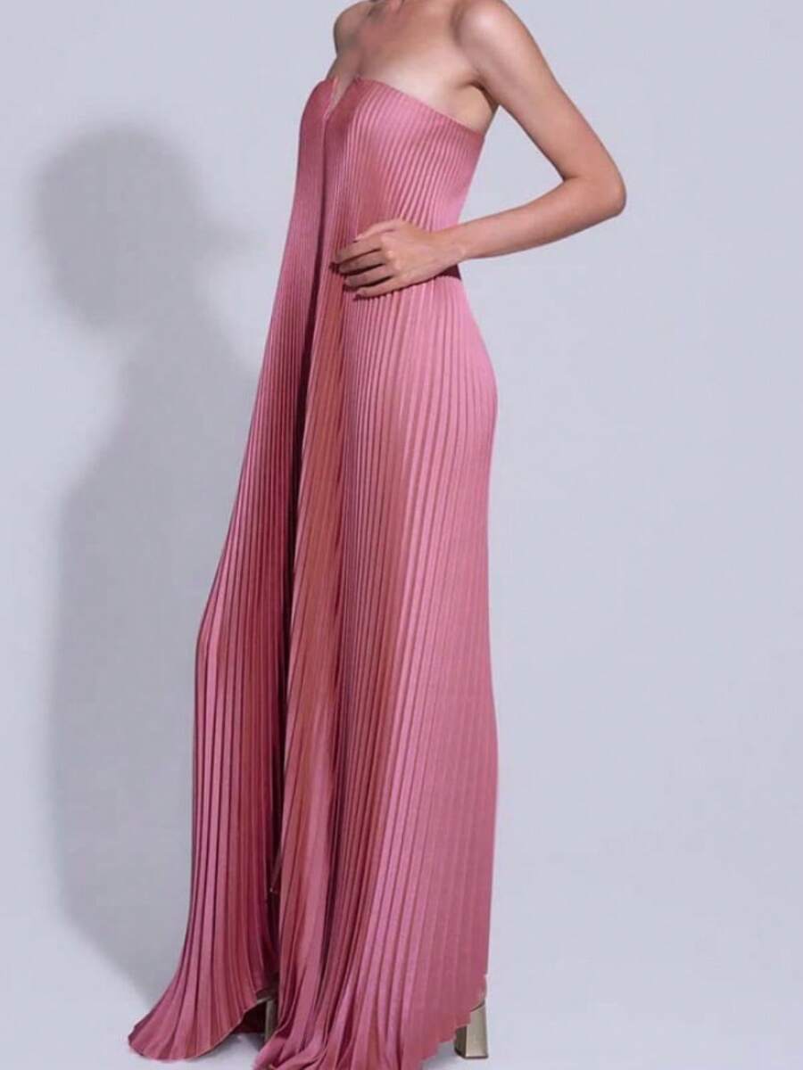 Party Temperament Tube Top Pleated Super  Dress Sexy Dress Pleated Skirt Women - 玫紅色 - 查看 1