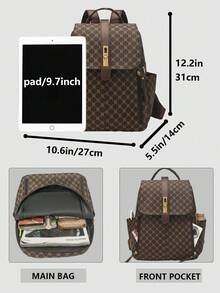 Anti-Theft Geometric Pattern Pu Soft Leather Backpack For Women, Multi-Functional And Stylish Daily Bag, Multi-Pocket Lightweight Travel Bag, Large Capacity Simple School Bag, Convenient Book Bag, Suitable For Students, Nurses, Teachers, Business People, Travel And Vacation, Business Trips, Daily Commuting, Shopping, Office, Dating, Hiking, Training, Work, Birthday Gifts, Holiday Gifts, - Multicolor - View 3