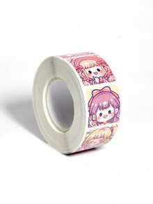 1 Roll Cartoon Girl Sticker Sheets, Anime Handmade Toy Round Sealing Stickers - Multicolor - View 1