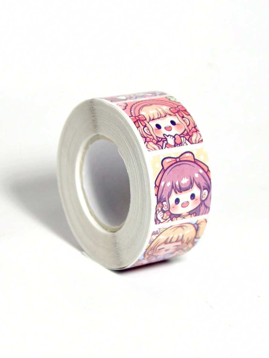 1 Roll Cartoon Girl Sticker Sheets, Anime Handmade Toy Round Sealing Stickers - Multicolor - View 1