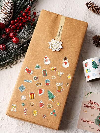 1 Roll Christmas Cartoon Pattern Gift Wrapping Stickers, Holiday Party Decoration Self-Adhesive Labels
