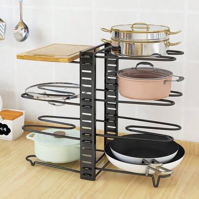 1 Pack Expandable Pots And Pans Storage Rack, 8-Tier Large Frame With Stable Double-Side Design, Adjustable Organizer For Cabinet, Pantry And Bakeware, Space-Saving Kitchen Storage Rack