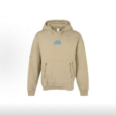  Nike X OFF-WHITE Collaboration: Nike X Off-White™ Collaboration Series Letter Logo Hooded Long-Sleeve American Retro Sweatshirt, Asian Fit, Men's, Khaki