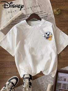 Disney 'Mickey Mouse Clubhouse Mickey And Pluto' Patterned Printed T-Shirt, Round Neck Pullover Women'S Casual Sports Short-Sleeve Top - 白色 - 查看 3